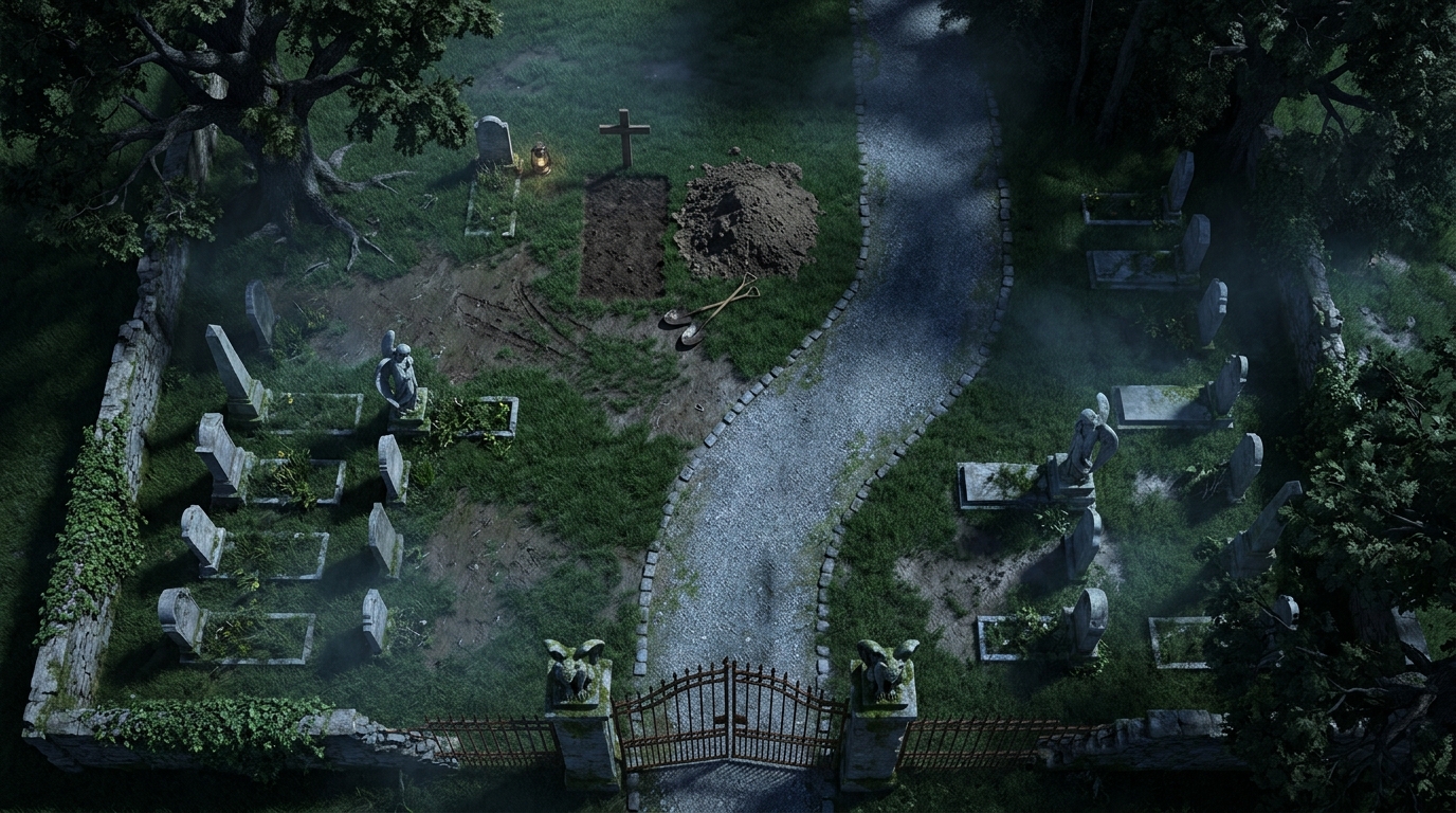 1920s Gloomy Nighttime Graveyard