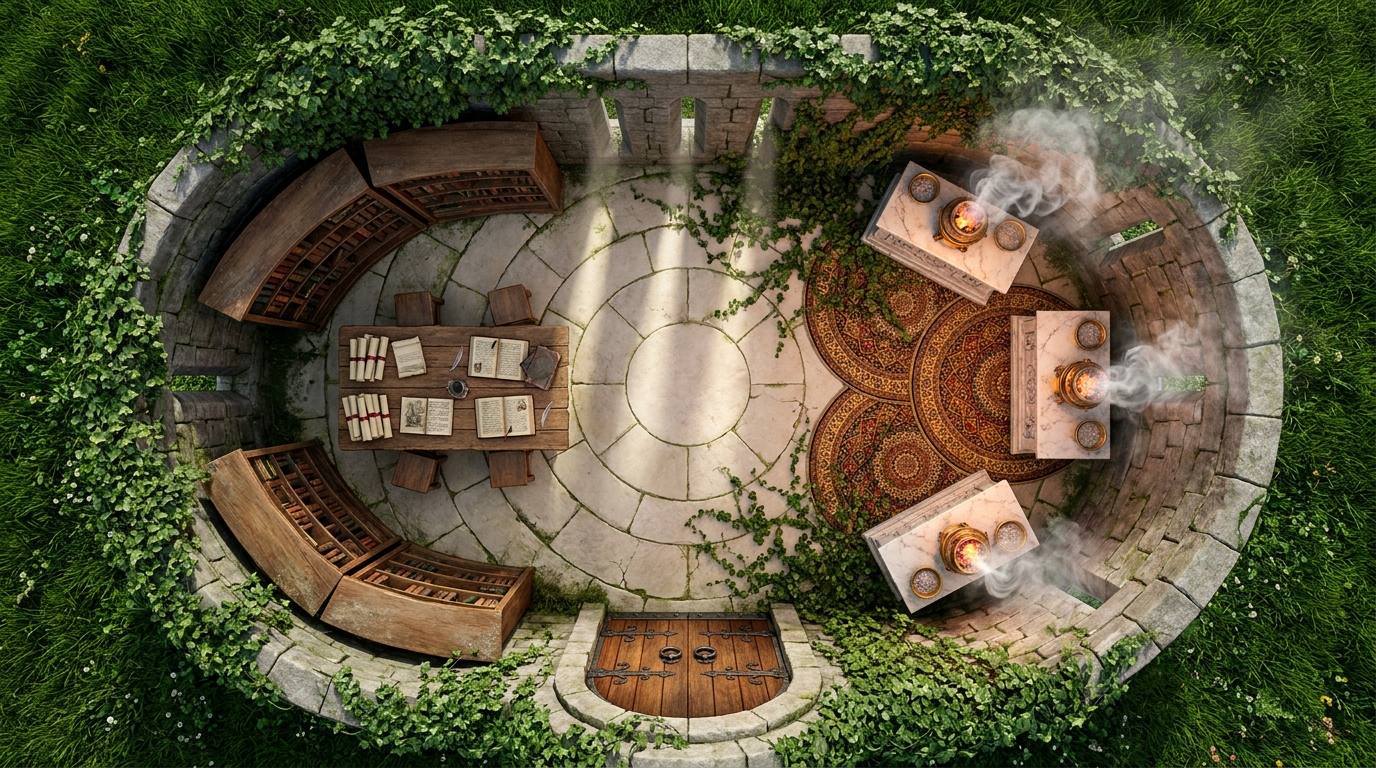Circular Ivy-Covered Fantasy Temple