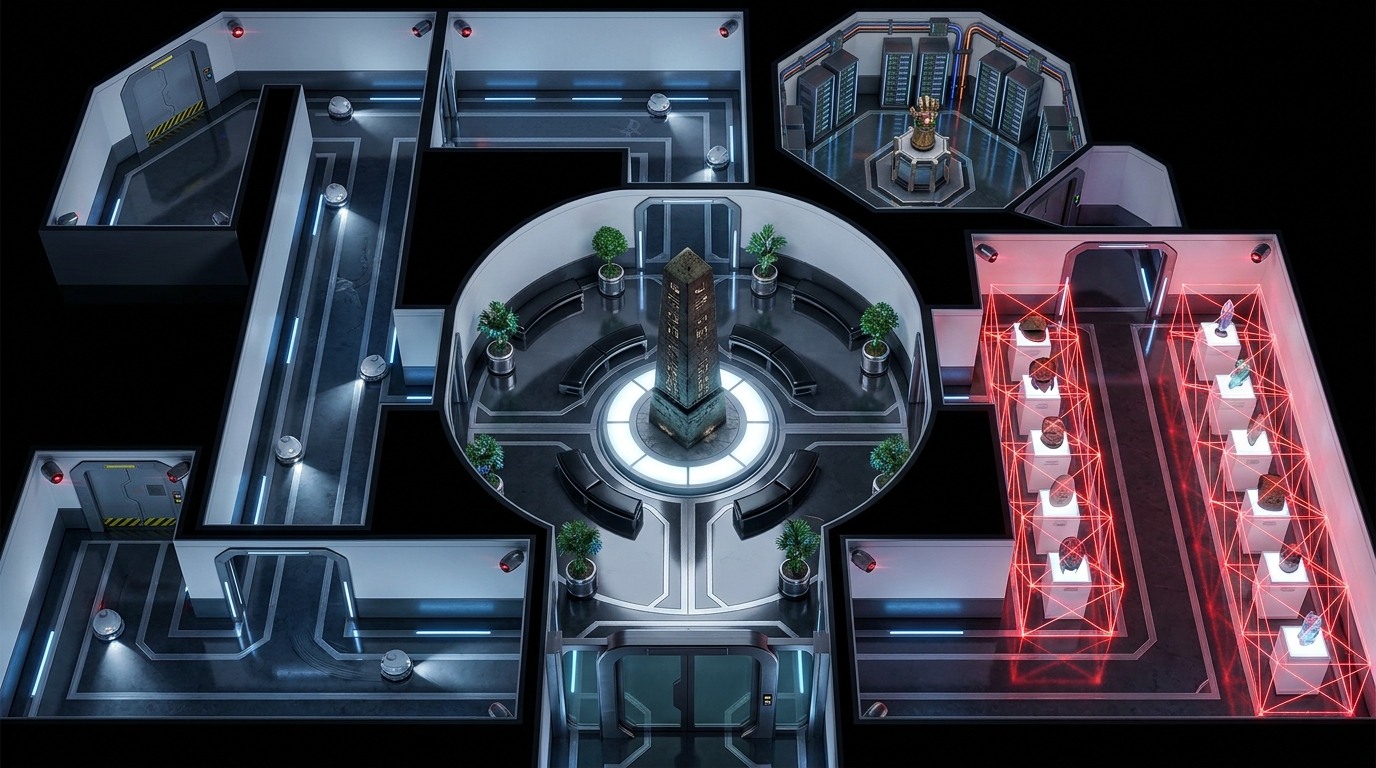 Galerías de Museo Sci-Fi Oscuras y Rejillas Láser
