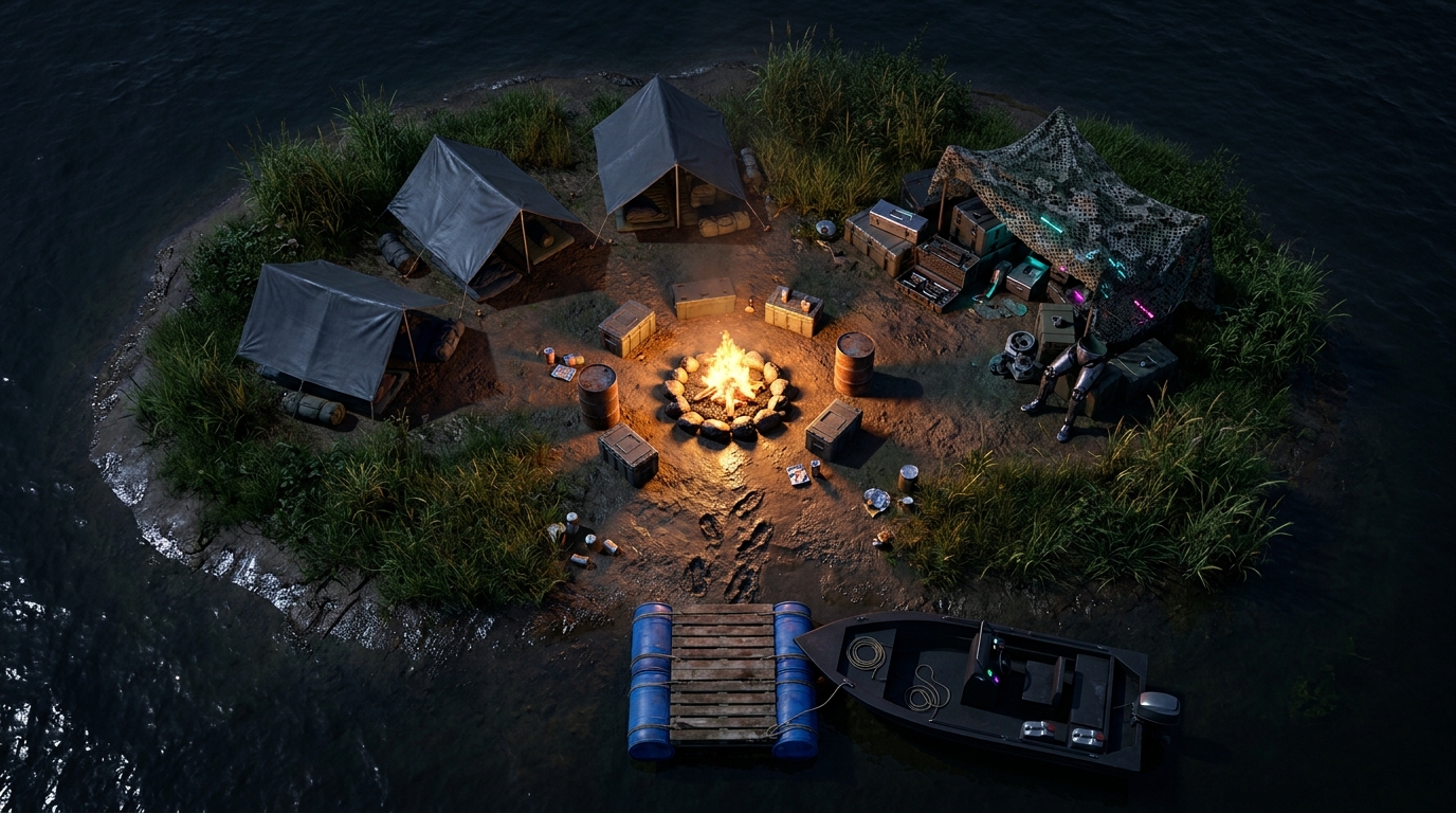 Isolated River Island Camp