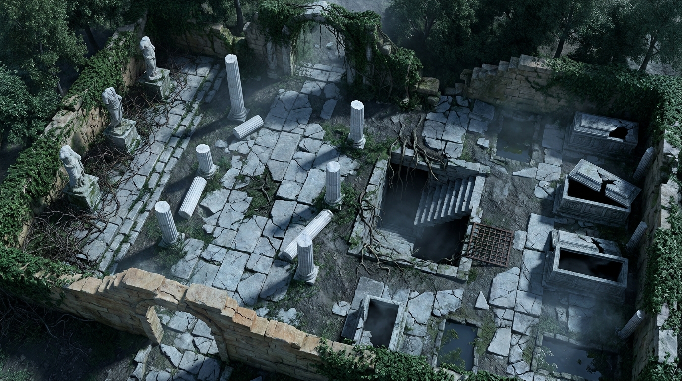 Ancient Roman Ruins and Overgrown Necropolis