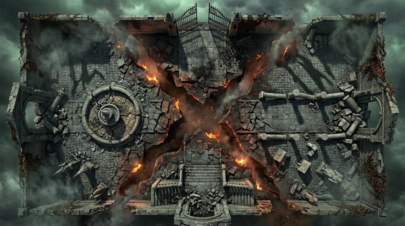 Apocalyptic Ruined Courtyard scene 1