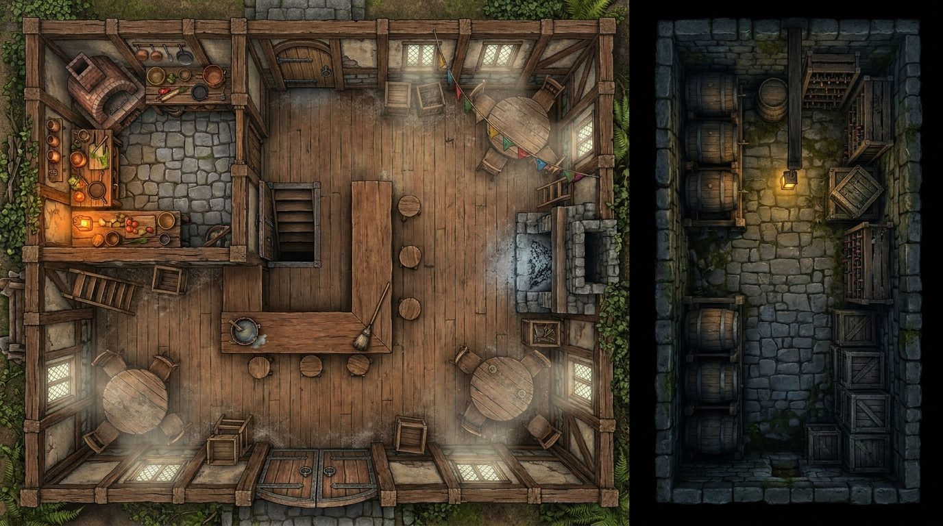Manoir et Taverne Abandonnée (RDC et Cave)